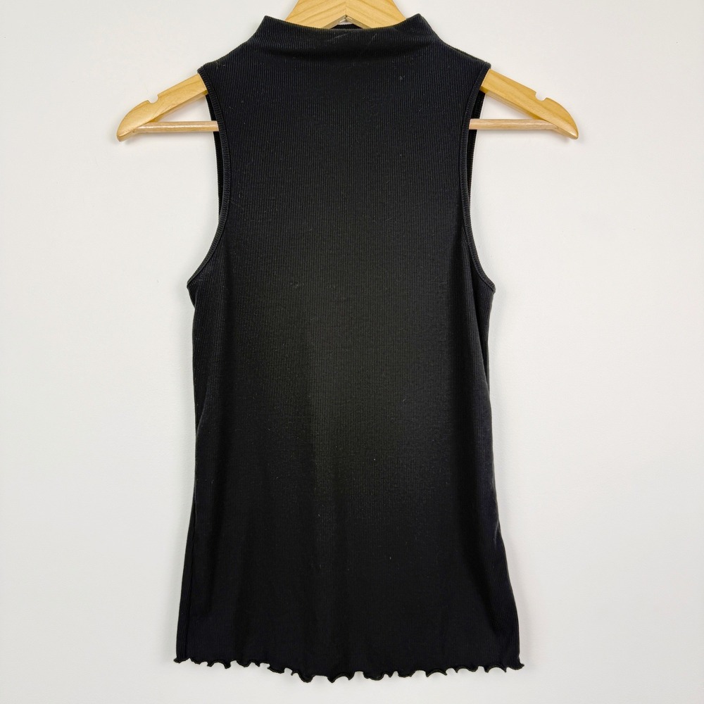 Sweaty Betty Tank Top Womens Small Black Mock Neck Lettuce Edge Ribbed